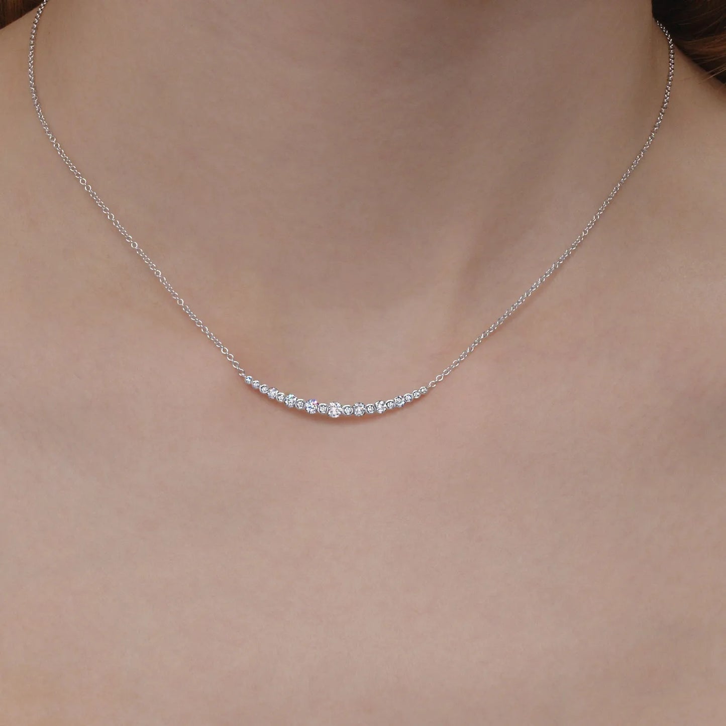 Kwiat Lyric Curved Bar Necklace with Diamonds in 18K White Gold