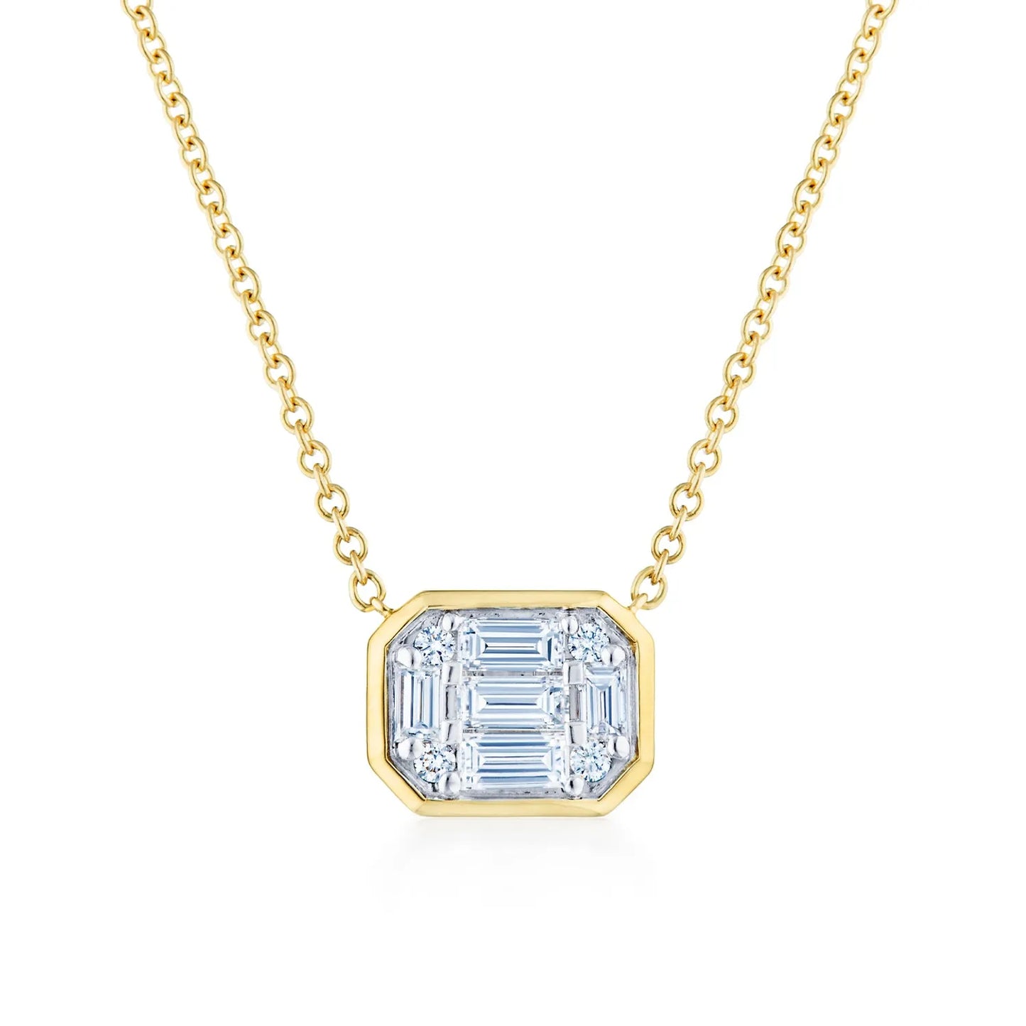 Kwiat Sunburst Emerald Cut Diamond East-West Pendant in 18K Yellow Gold