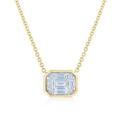Kwiat Sunburst Emerald Cut Diamond East-West Pendant in 18K Yellow Gold