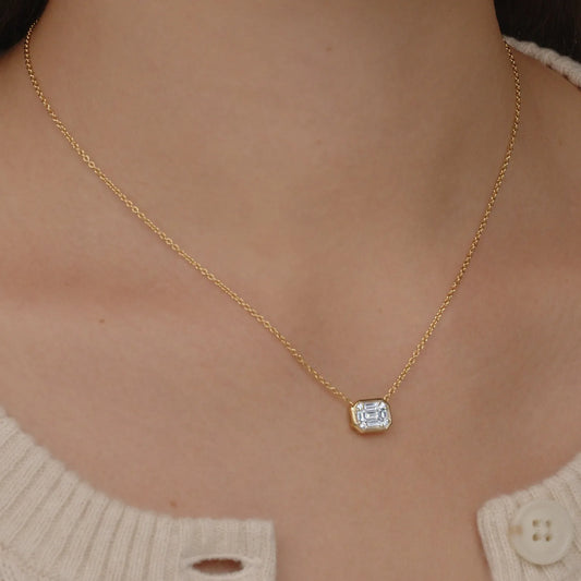 Kwiat Sunburst Emerald Cut Diamond East-West Pendant in 18K Yellow Gold