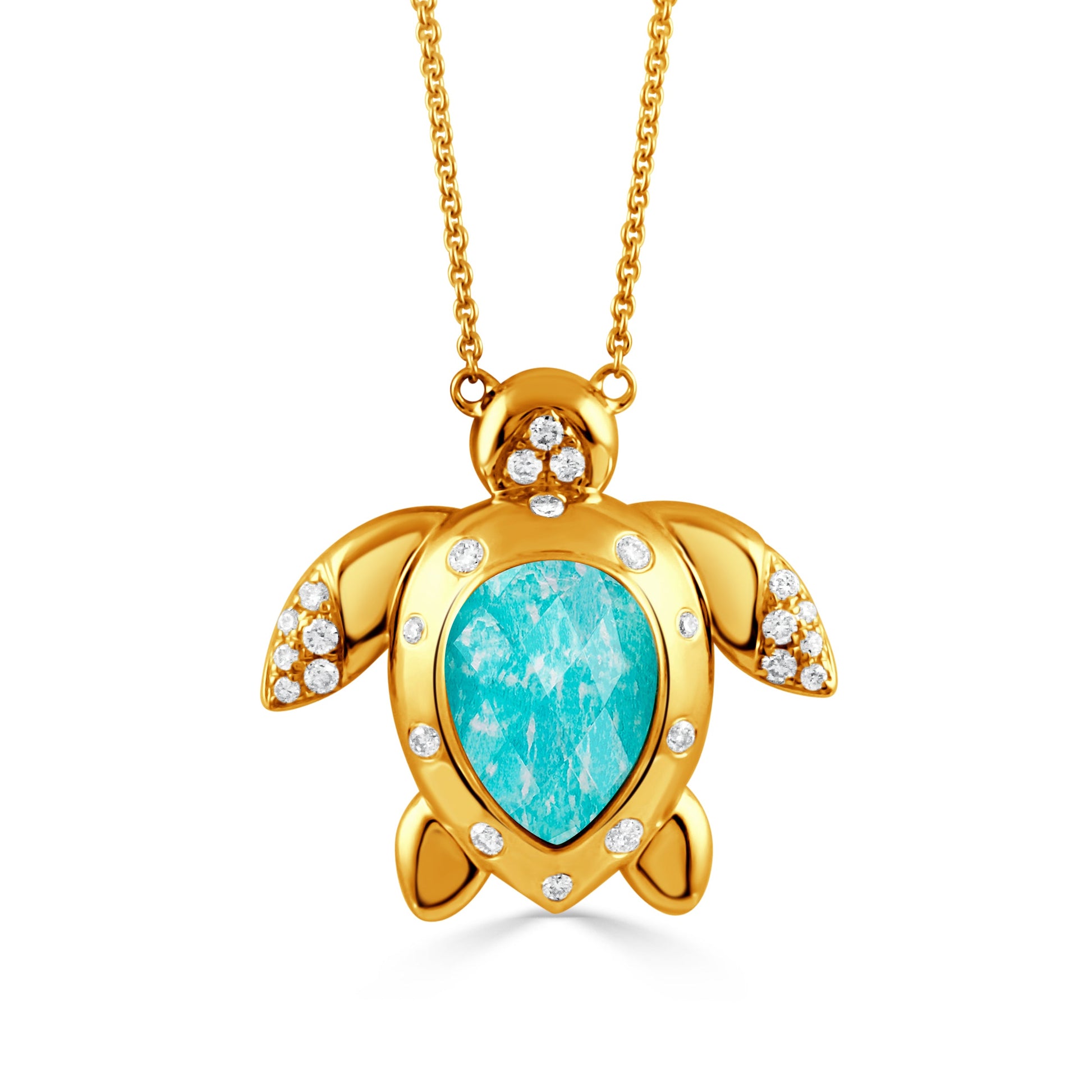 Doves Tropics 14K Yellow Gold Diamond Necklace with Clear Quartz over Amazonite