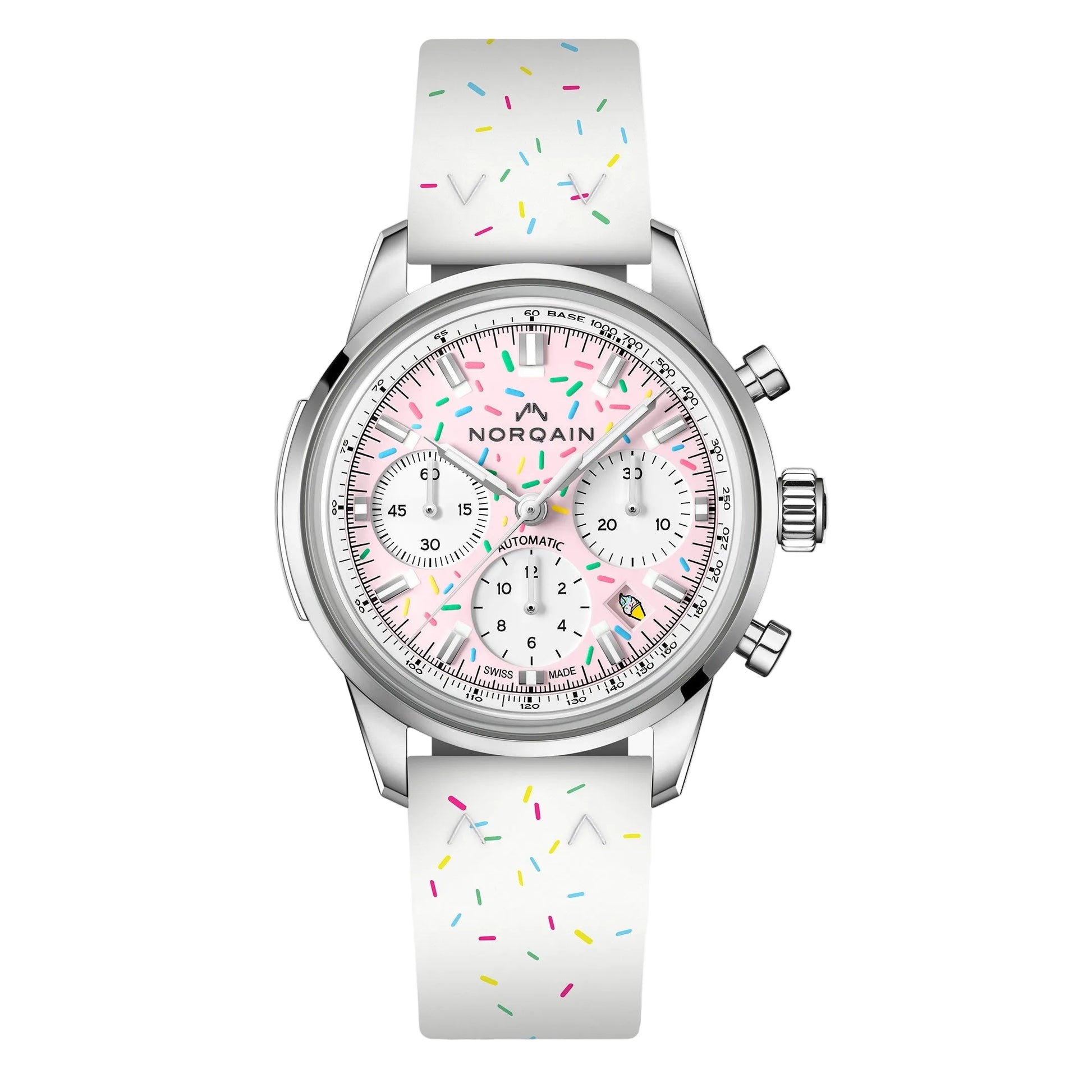 NORQAIN Freedom 60 Chrono Sprinkles Pink Dial Rubber Strap
