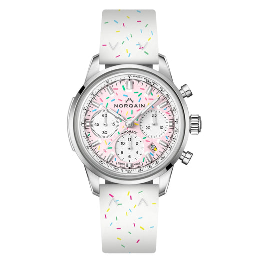 NORQAIN Freedom 60 Chrono Sprinkles Pink Dial Rubber Strap