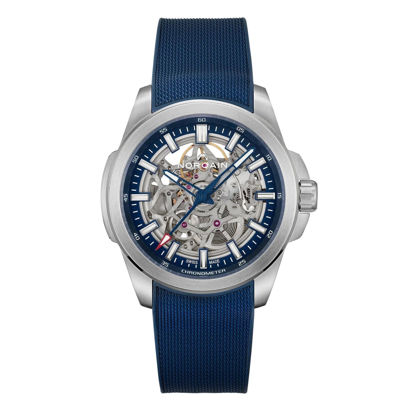 NORQAIN Independence Skeleton 42mm Blue Dial Blue Rubber Strap