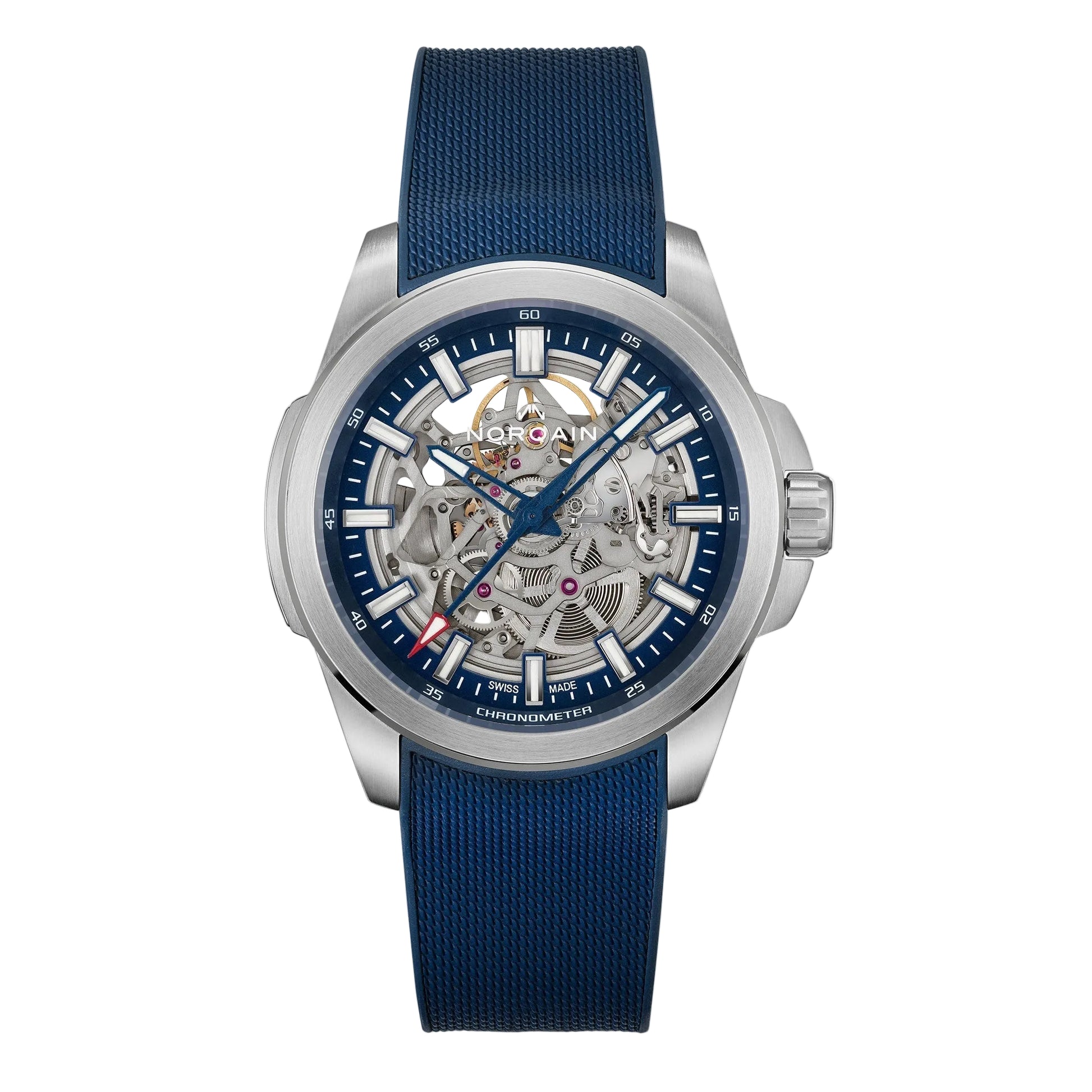 NORQAIN Independence Skeleton 42mm Blue Dial Blue Rubber Strap