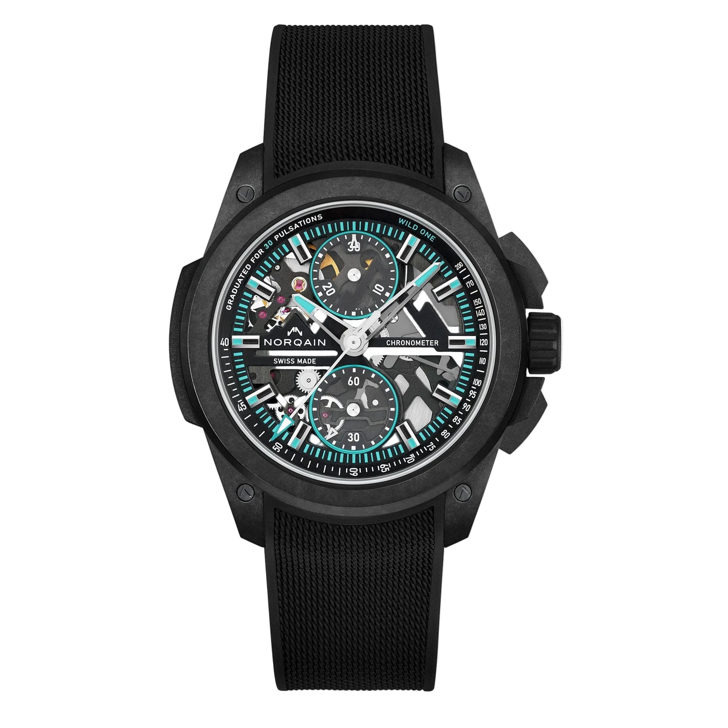 NORQAIN Wild ONE Skeleton Chrono Black Dial Black Rubber Strap