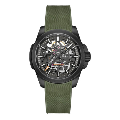 NORQAIN Independence Skeleton 40mm Anthracite Dial Khaki Rubber Strap