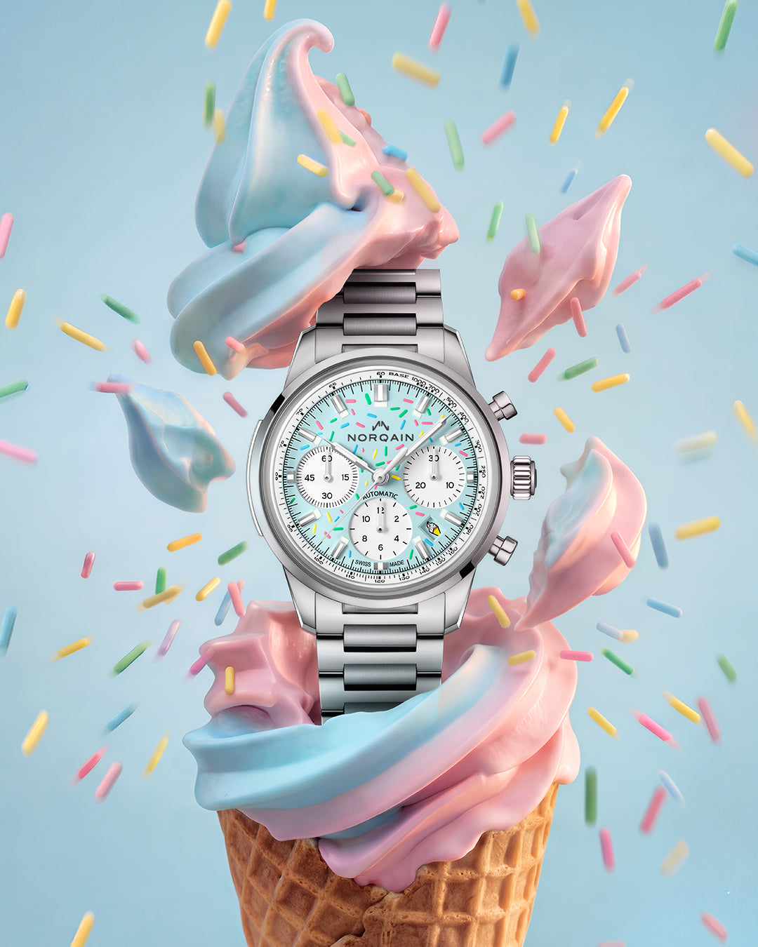 NORQAIN Freedom 60 Chrono Sprinkles Blue Dial Stainless Steel - View 3