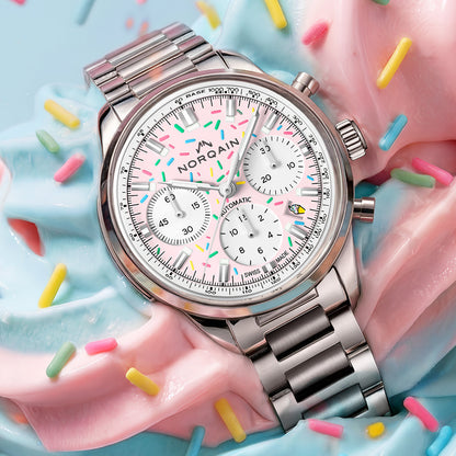 NORQAIN Freedom 60 Chrono Sprinkles Pink Dial Stainless Steel - View 4