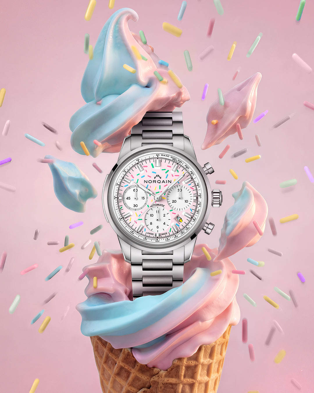 NORQAIN Freedom 60 Chrono Sprinkles Pink Dial Stainless Steel - View 2