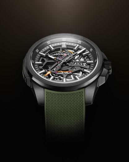 NORQAIN Independence Skeleton 40mm Anthracite Dial Khaki Rubber Strap - View 3