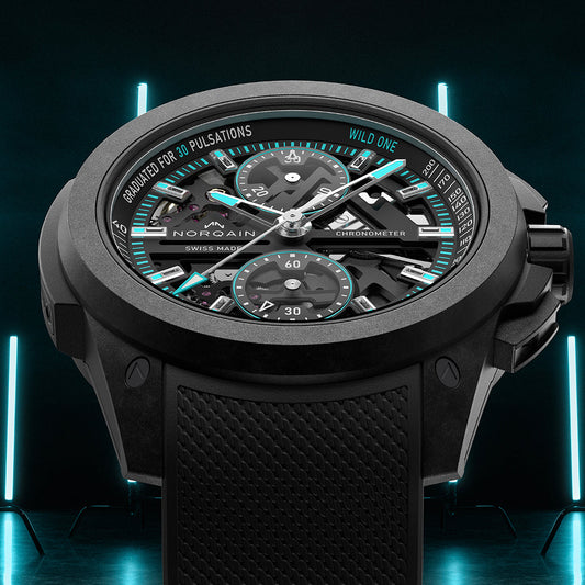 NORQAIN Wild ONE Skeleton Chrono Black Dial Black Rubber Strap - View 4