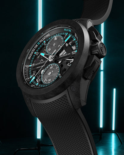 NORQAIN Wild ONE Skeleton Chrono Black Dial Black Rubber Strap - View 2