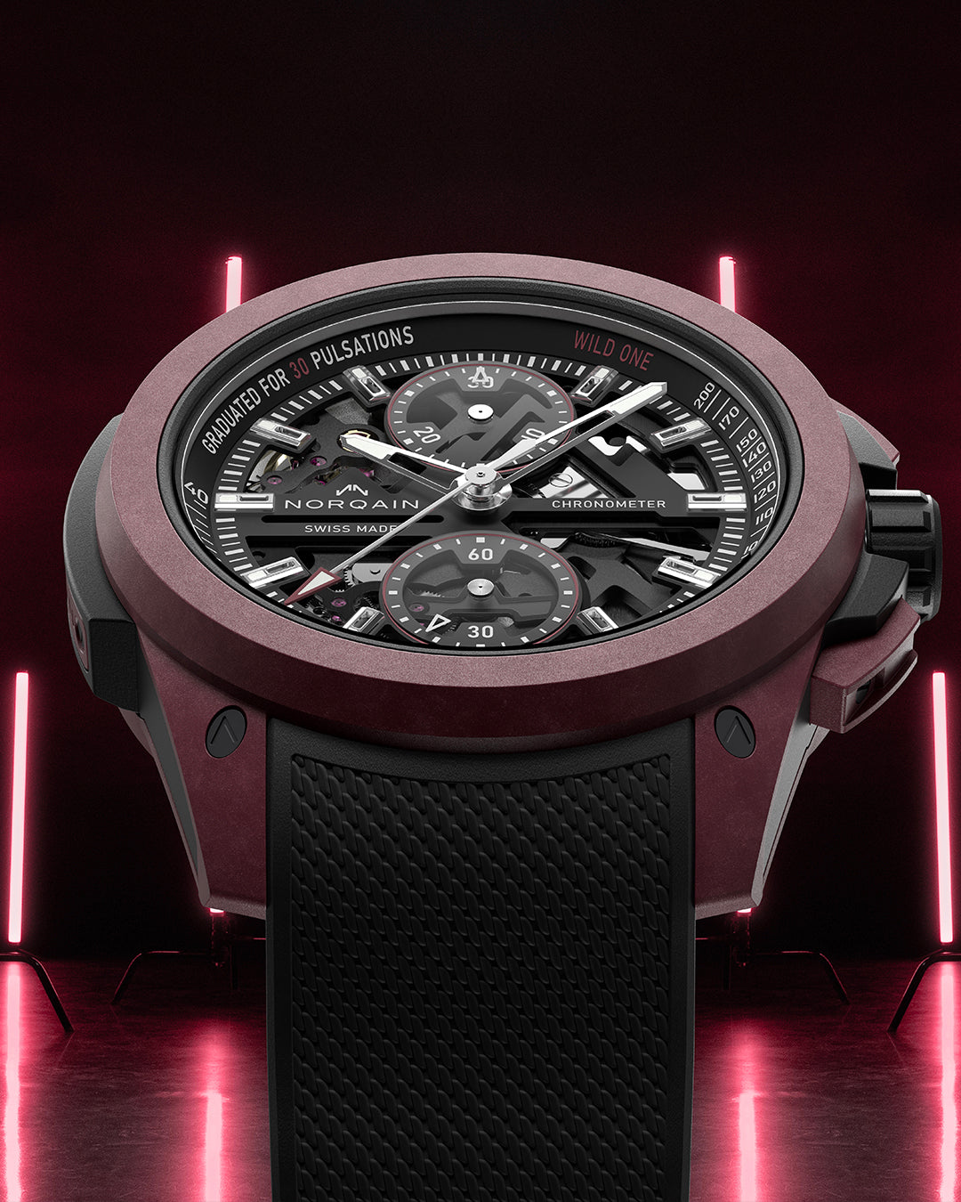 NORQAIN Wild ONE Skeleton Chrono Burgundy Limited Edition - View 4