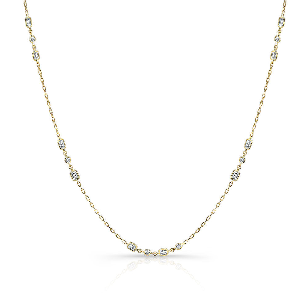 Norman Silverman Mixed Shape Diamond Station Necklace 18K Yellow Gold