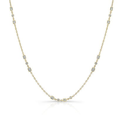 Norman Silverman Mixed Shape Diamond Station Necklace 18K Yellow Gold