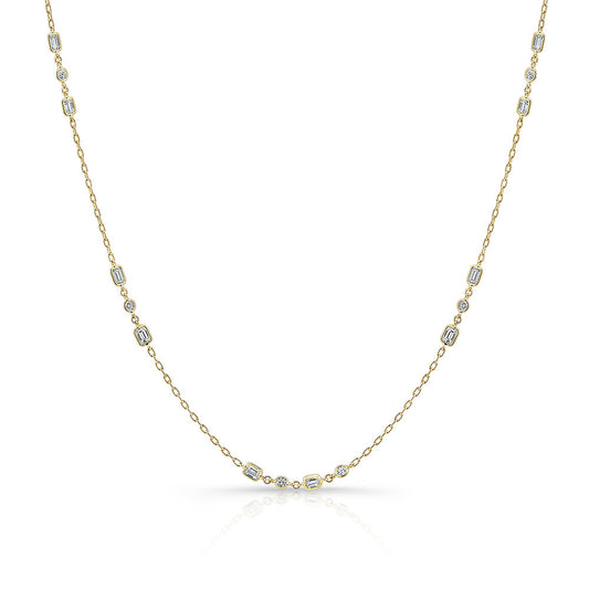 Norman Silverman Mixed Shape Diamond Station Necklace 18K Yellow Gold