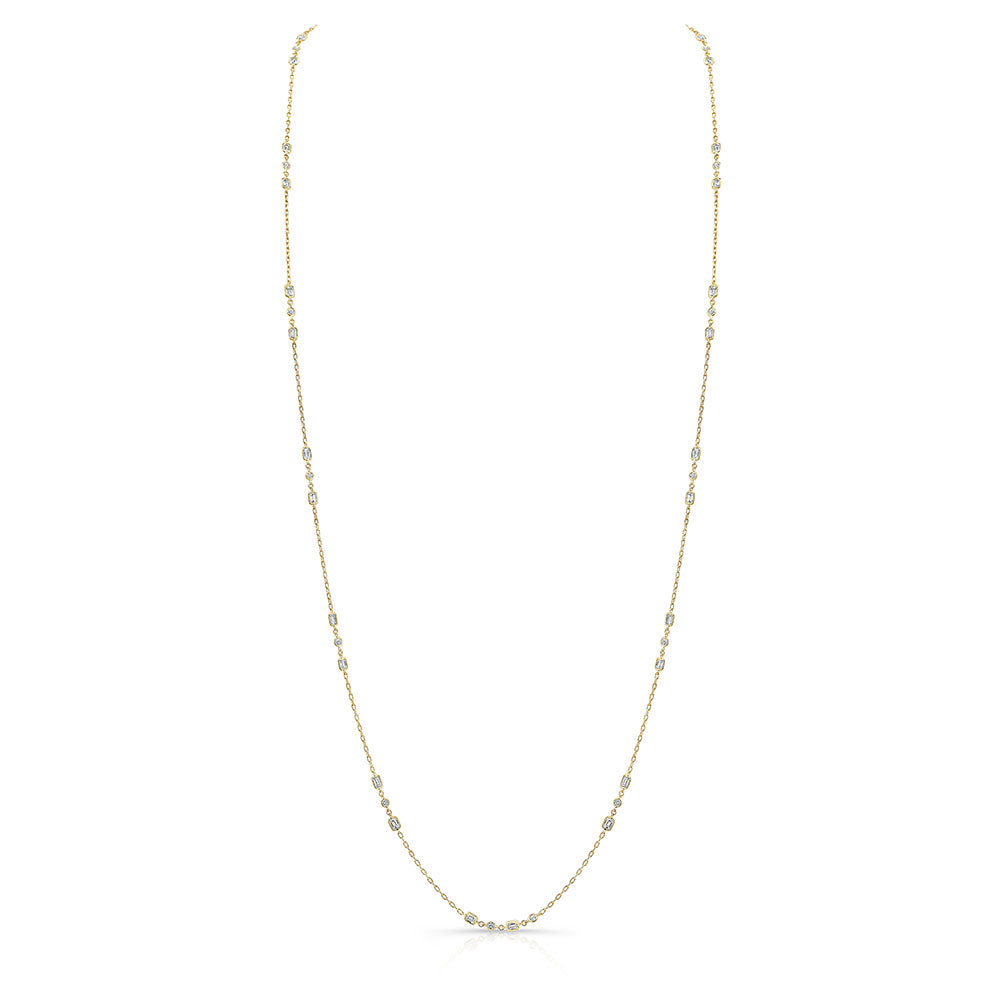 Norman Silverman Mixed Shape Diamond Station Necklace 18K Yellow Gold