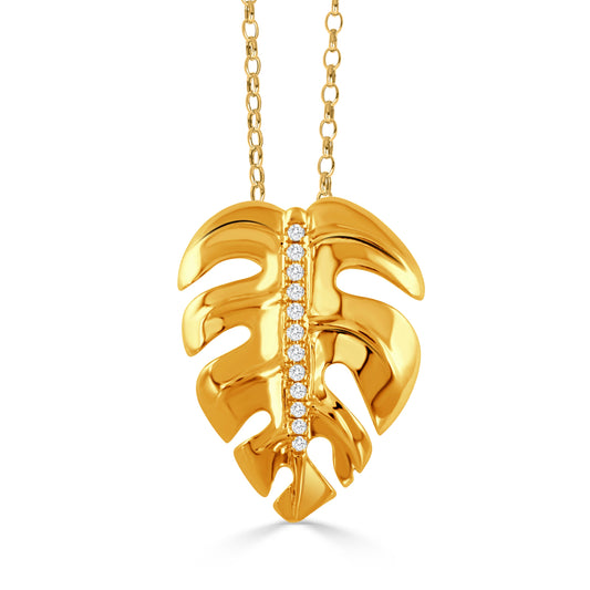 Doves Tropics 18K Yellow Gold Diamond Leaf Pendant
