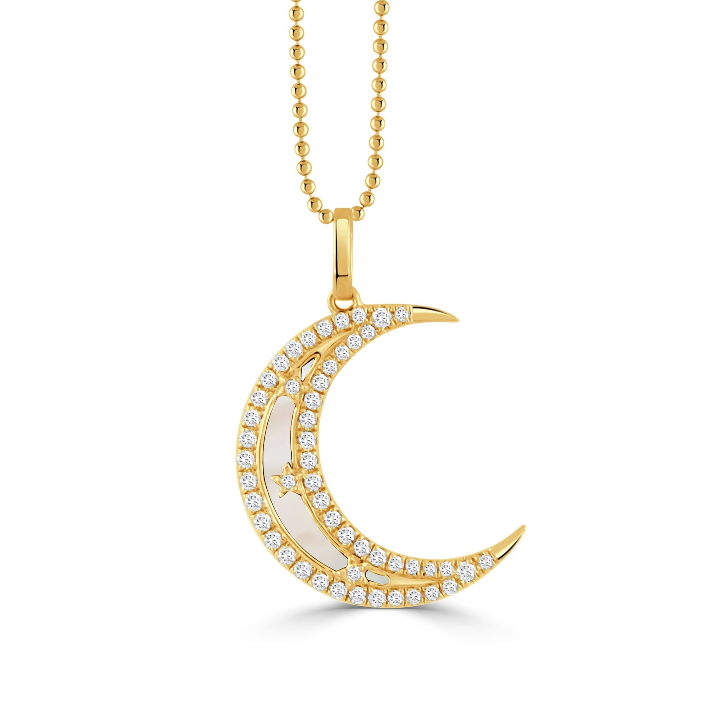Doves Celestia 18K Yellow Gold Diamond Moon Pendant with White Mother of Pearl