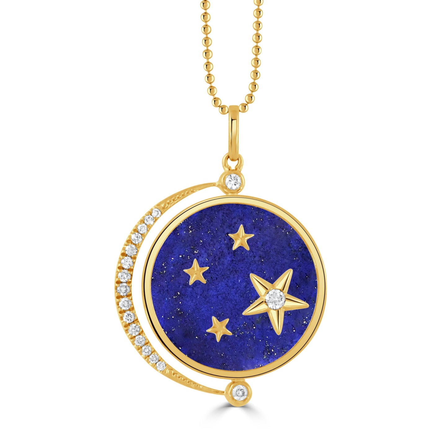 Doves Celestia 18K Yellow Gold Diamond Moon and Stars Medallion with Lapis