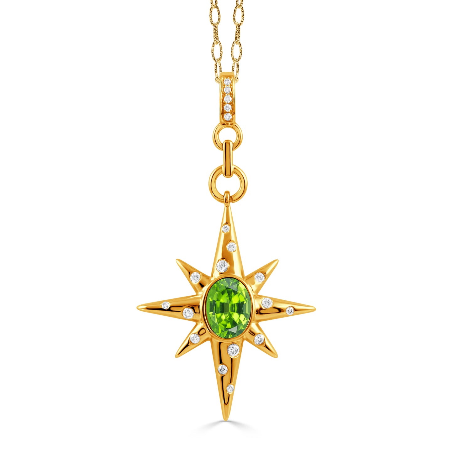 Doves Celestia 18K Yellow Gold Diamond Pendant with Peridot Center Stone