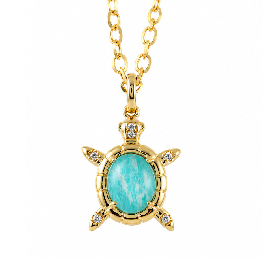Doves Tropics 18K Yellow Gold Diamond Pendant with Clear Quartz over Amazonite