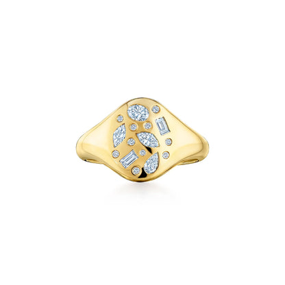 Kwiat Cobblestone Small Signet Ring with Diamonds in 18K Yellow Gold