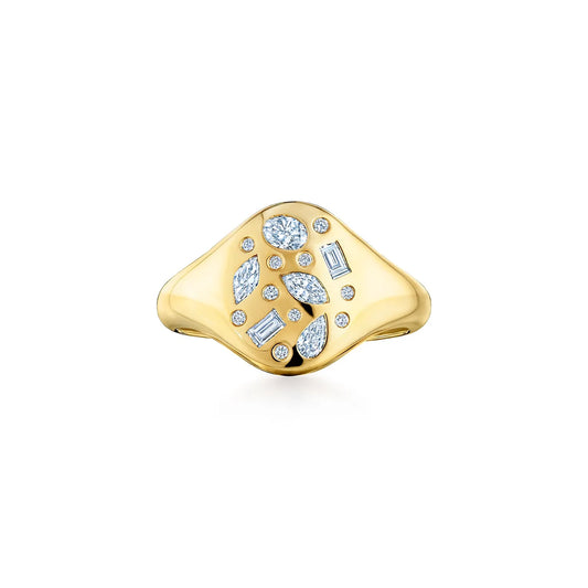 Kwiat Cobblestone Small Signet Ring with Diamonds in 18K Yellow Gold