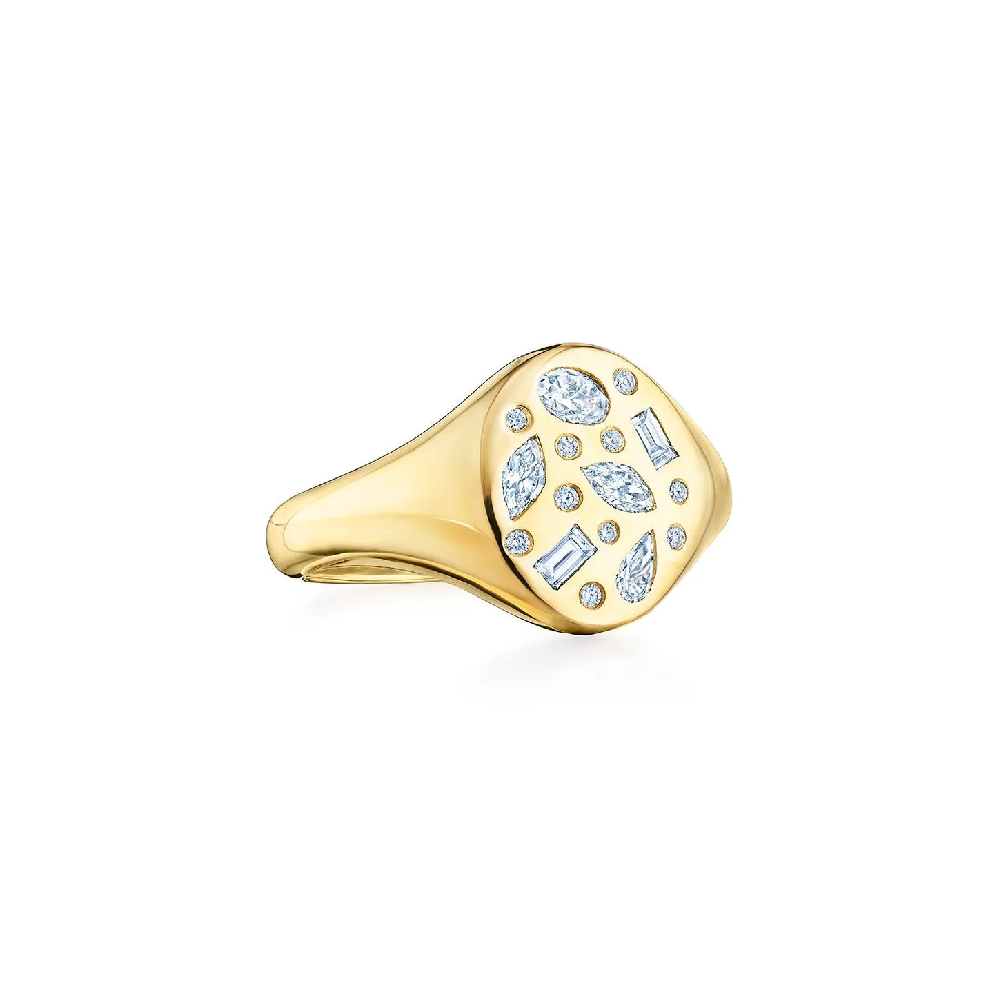 Kwiat Cobblestone Small Signet Ring with Diamonds in 18K Yellow Gold