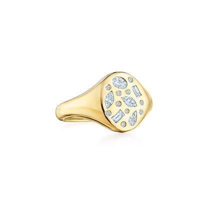 Kwiat Cobblestone Small Signet Ring with Diamonds in 18K Yellow Gold