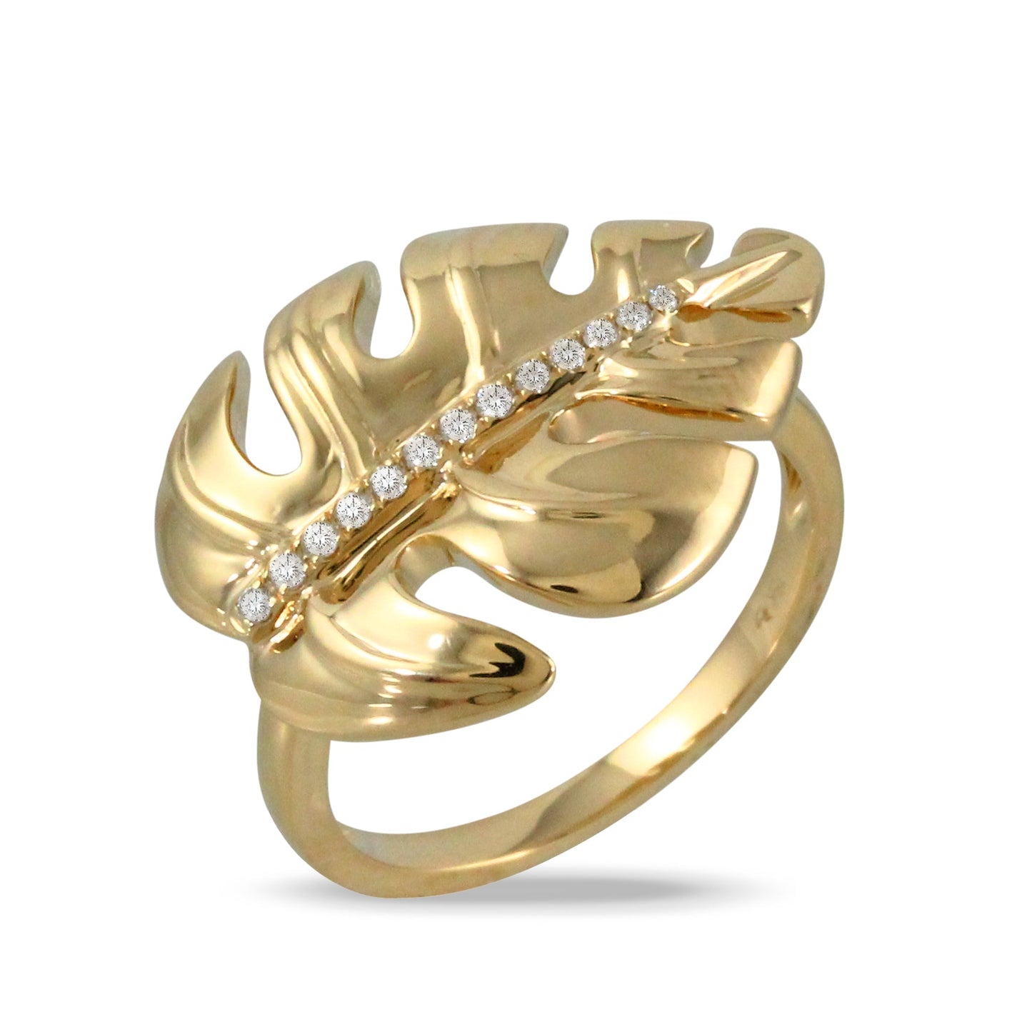 Doves Tropics 18K Yellow Gold Diamond Leaf Ring