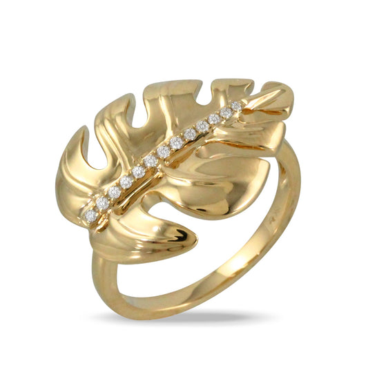 Doves Tropics 18K Yellow Gold Diamond Leaf Ring