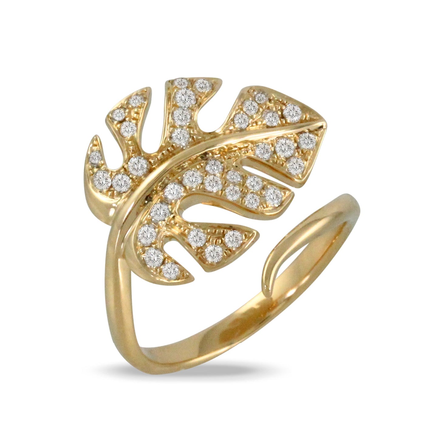 Doves Tropics 18K Yellow Gold Diamond Open Leaf Ring