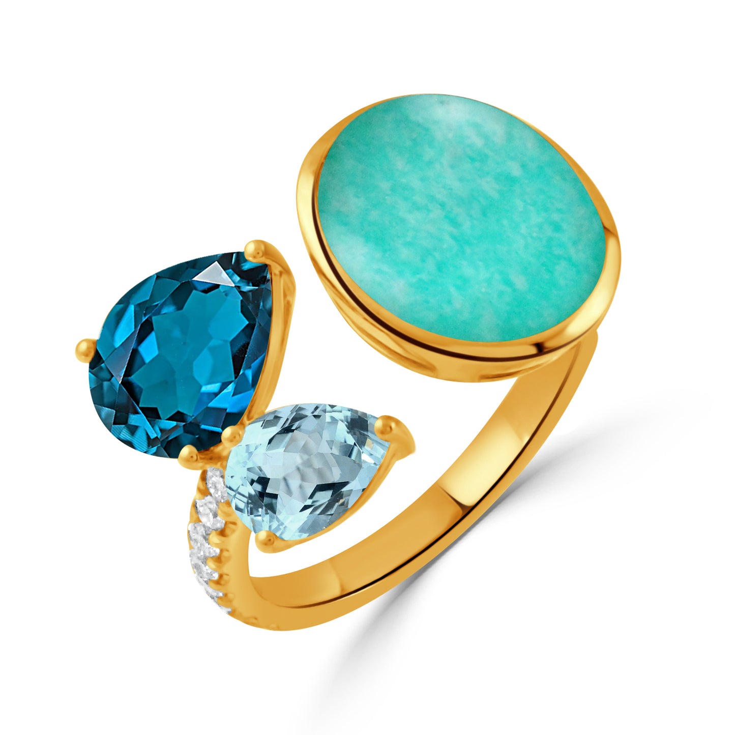 Doves Amazon Breeze 18K Yellow Gold Quartz Amazonite Topaz and Diamond Ring