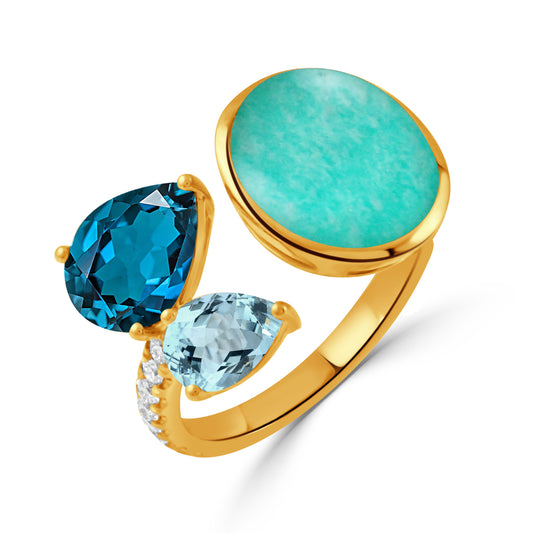 Doves Amazon Breeze 18K Yellow Gold Quartz Amazonite Topaz and Diamond Ring
