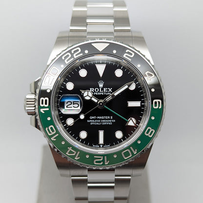 Pre Owned Rolex GMT-Master II Steel Black Dial Green Black Bezel