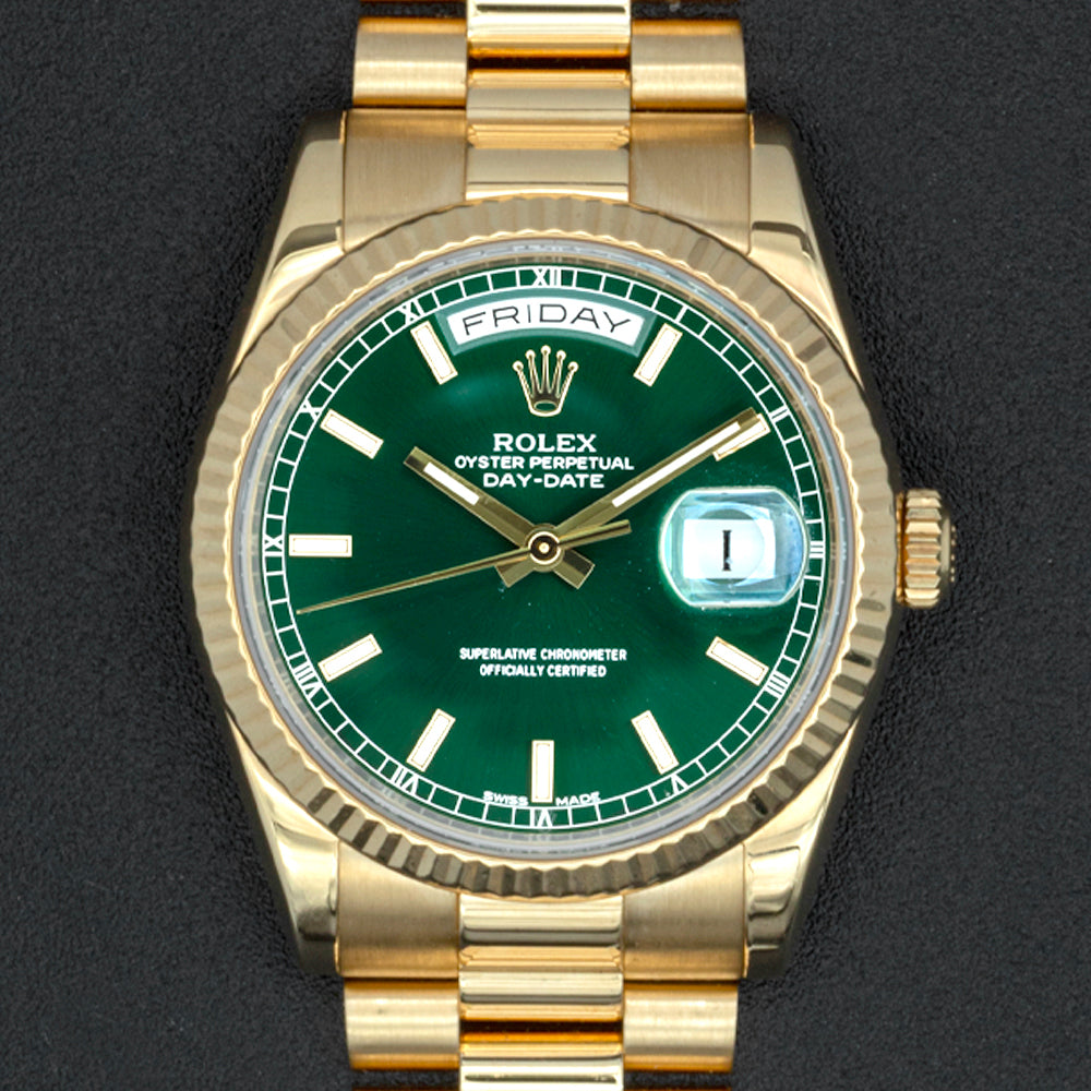 Used Rolex Day-Date Yellow Gold Green Dial | King Jewelers