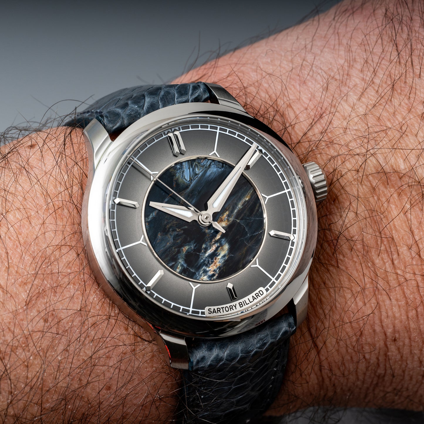 Sartory-Billard SB04-E Pietersite Platinum 39.5mm watch worn on the wrist