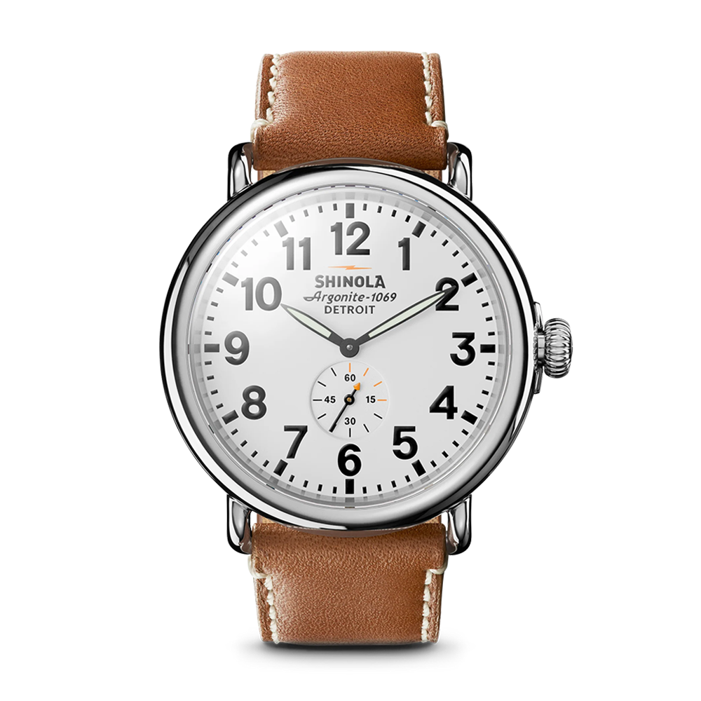 Shinola Runwell 47mm White Dial Tan Leather Strap Watch