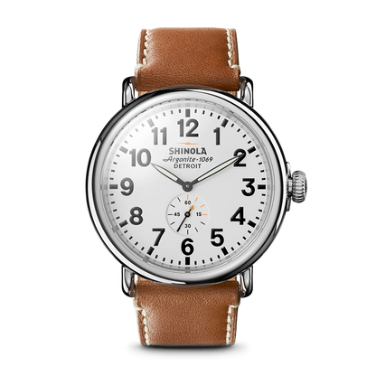 Shinola Runwell 47mm White Dial Tan Leather Strap Watch