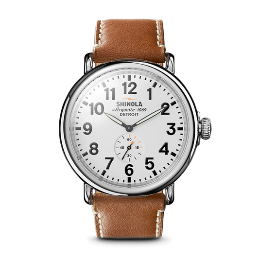 Shinola Runwell 47mm White Dial Tan Leather Strap Watch