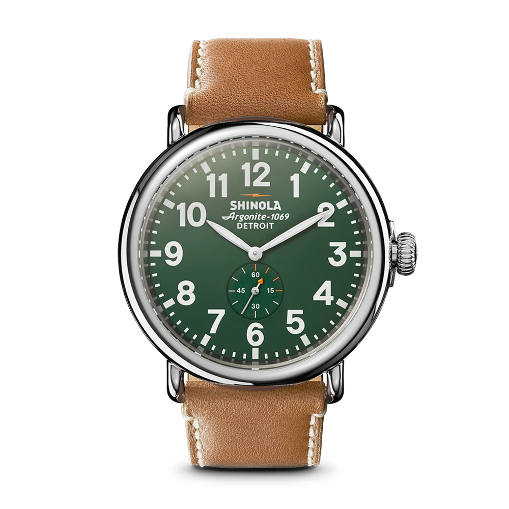 Shinola Runwell 47mm Green Dial Tan Leather Strap Watch