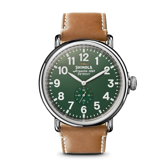 Shinola Runwell 47mm Green Dial Tan Leather Strap Watch