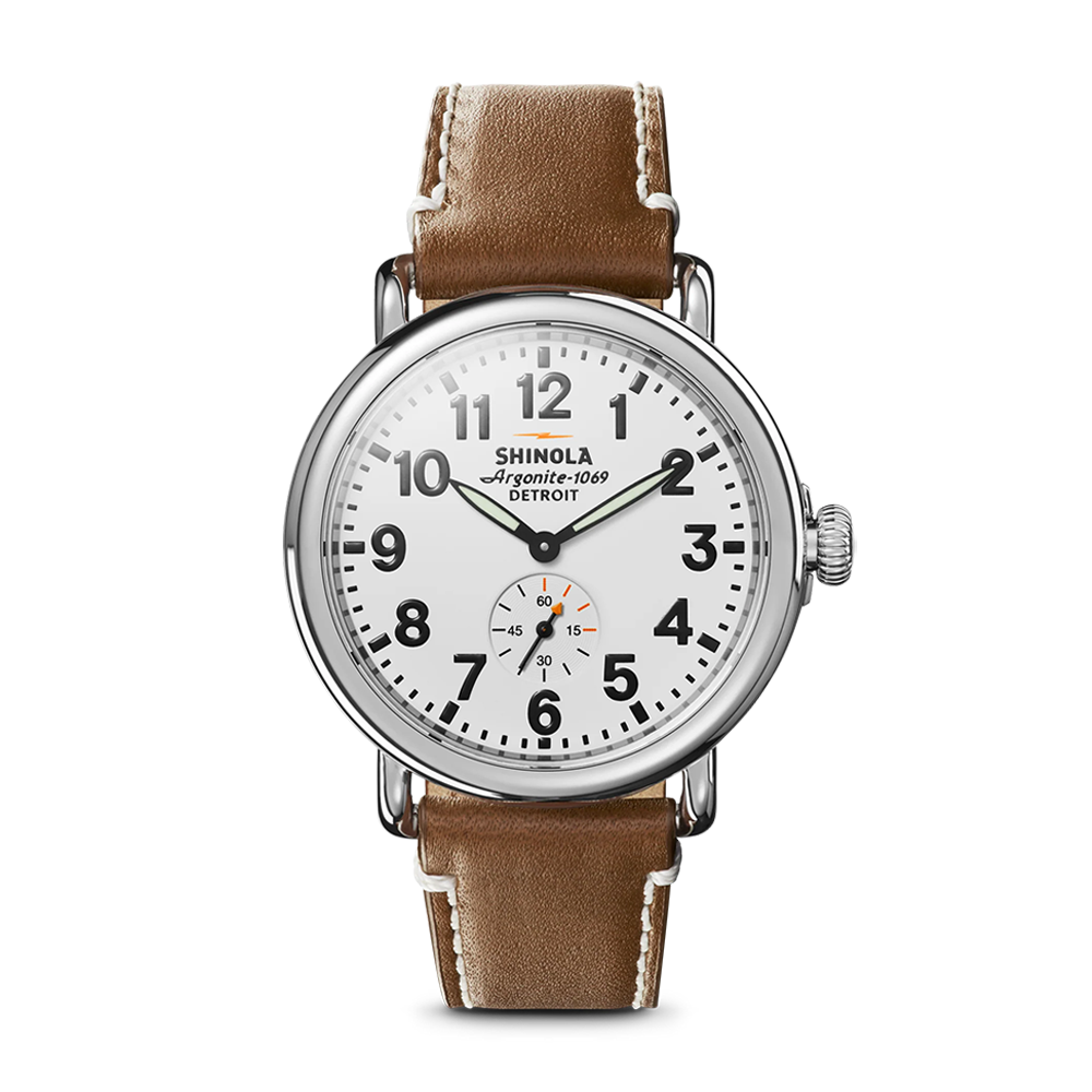 Shinola Runwell 41mm White Dial Tan Leather Strap Watch