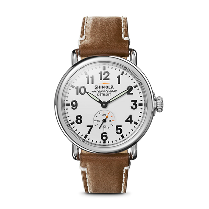 Shinola Runwell 41mm White Dial Tan Leather Strap Watch