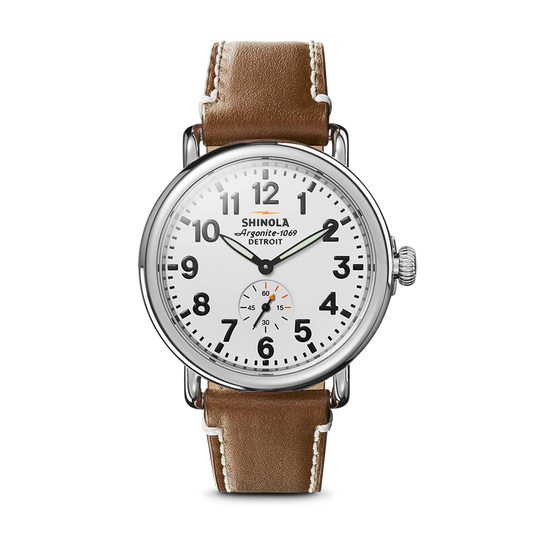 Shinola Runwell 41mm White Dial Tan Leather Strap Watch