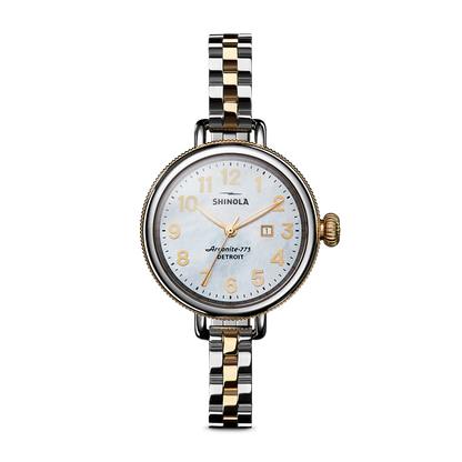 Shinola Birdy 34mm Mother of Pearl Dial Two-Tone Bracelet Watch