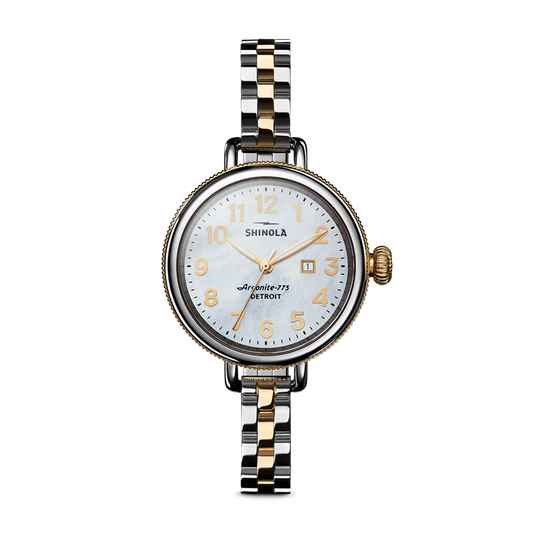 Shinola Birdy 34mm Mother of Pearl Dial Two-Tone Bracelet Watch