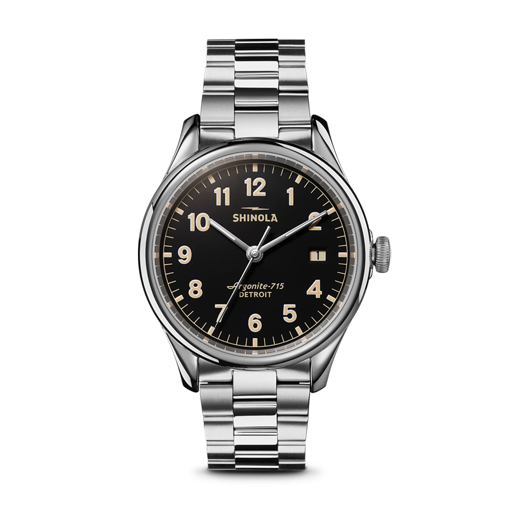 Shinola Vinton 38mm Black Dial Stainless Steel Bracelet Watch